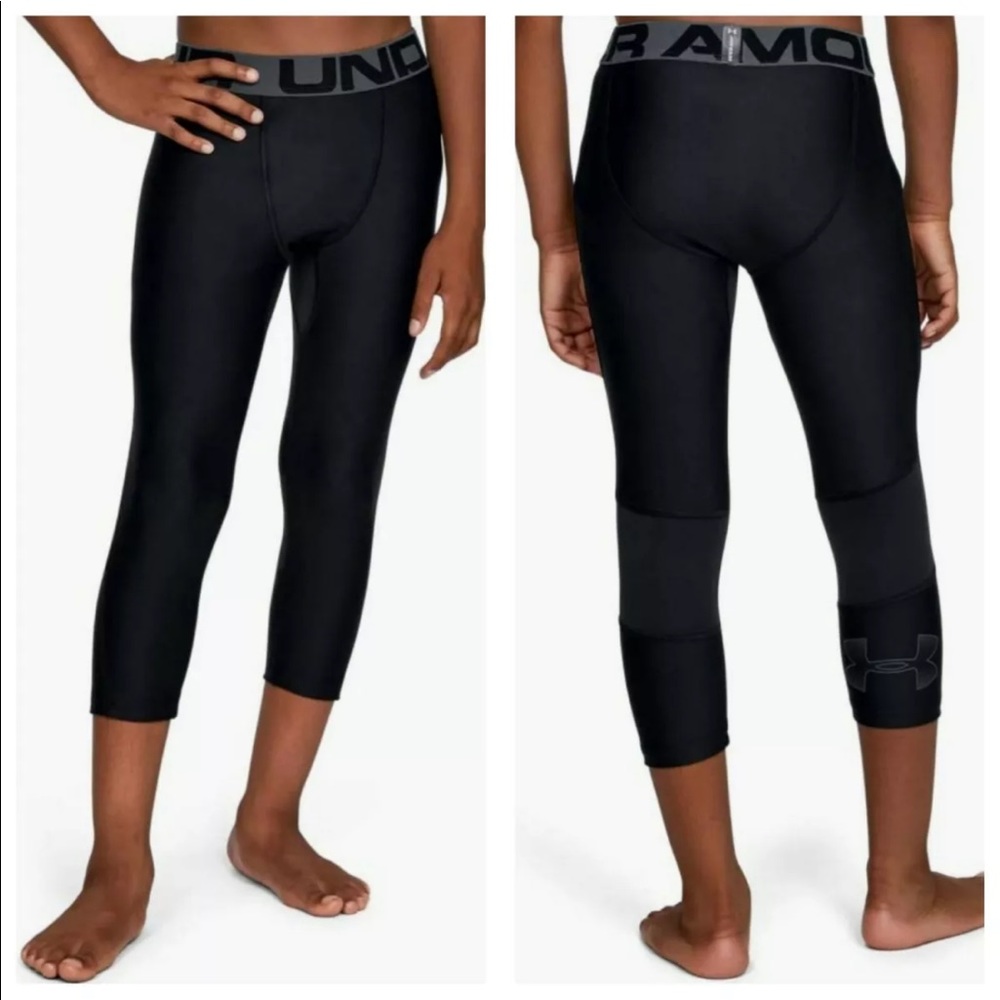NEW Under armour heat gear boy’s 3/4 leggings fitted black size XS